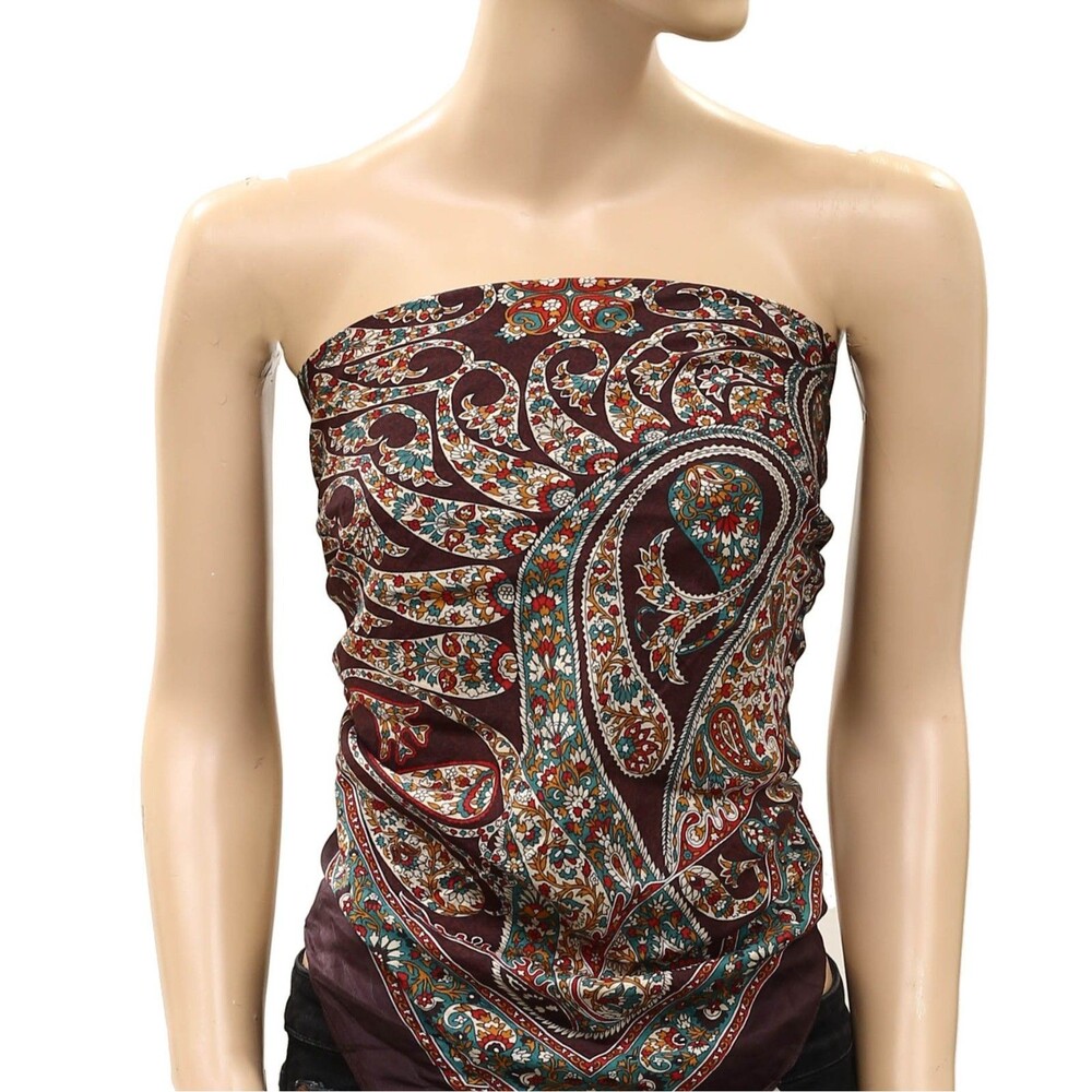 Free People So Silk Printed Bandana Scarf Tube Top Belt Paisley Wrap OS 291130 - Picture 6 of 11